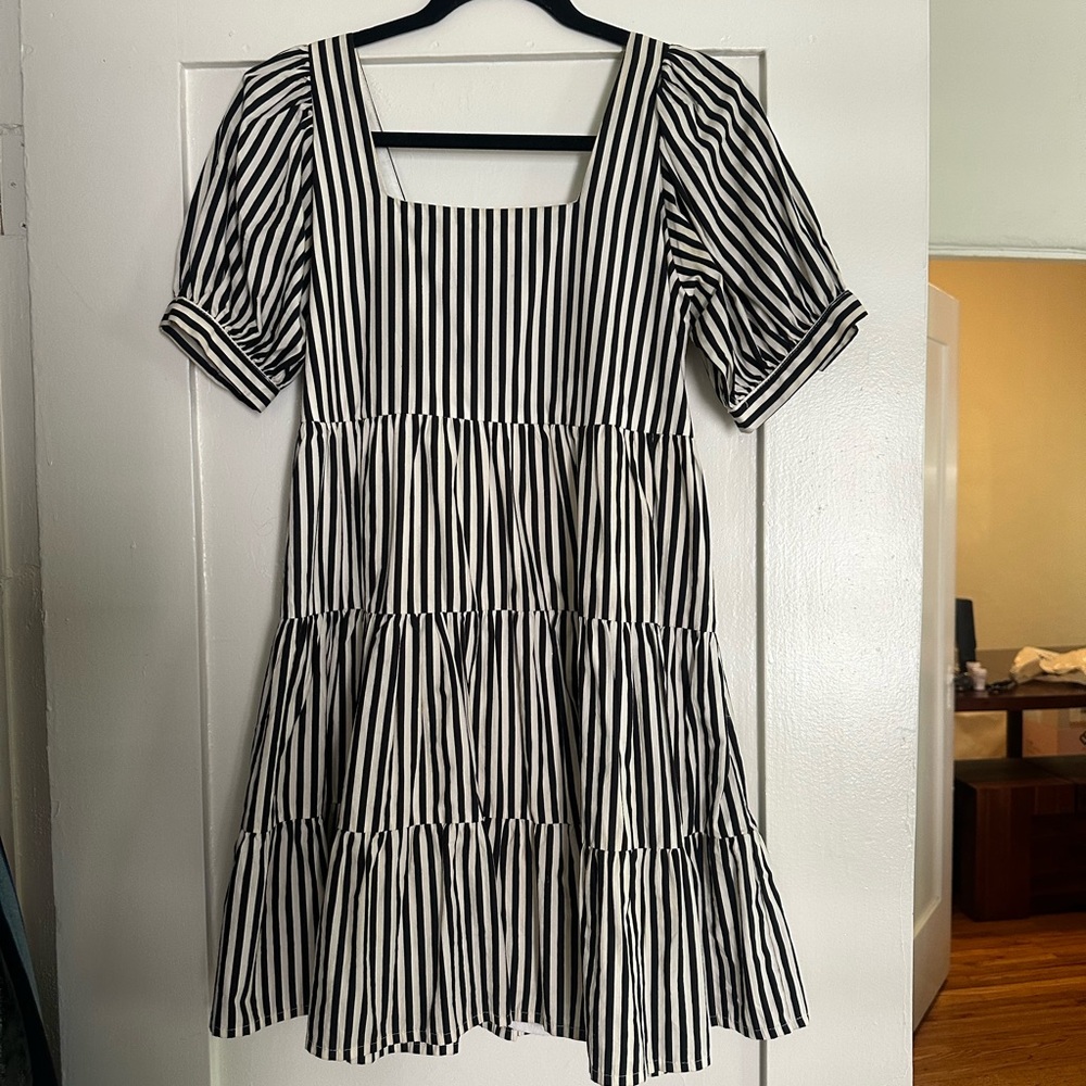 Faithfull the Brand Black and White Striped Mini Dress